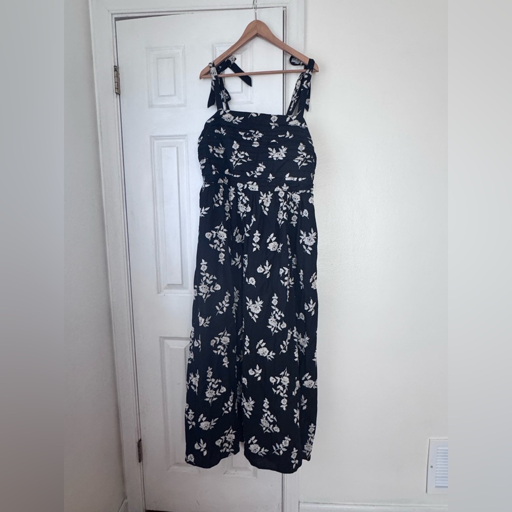 Abercrombie & Fitch Emerson Tie-Strap Maxi Black Floral Dress XLT - Picture 5 of 11